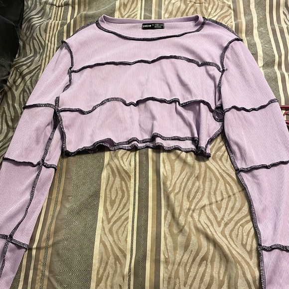 Sera Purple Self Design Short Sleeve Regular Top